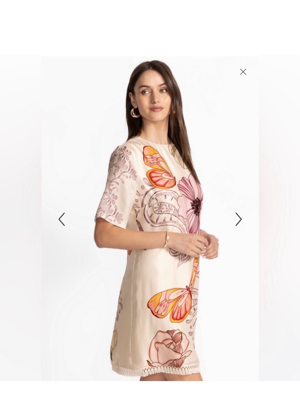 Johnny Was Floral Butterfly Print Cream Shift Dress